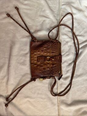 Brahmin Brown Croc-Embossed Crossbody with Braided Strap